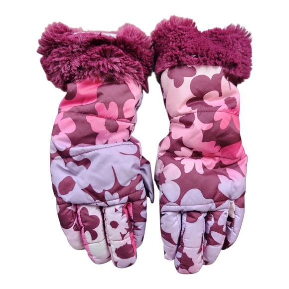 The North Face Kids Floral Print Winter Gloves L/G Faux Fur Cuff - Picture 1 of 6